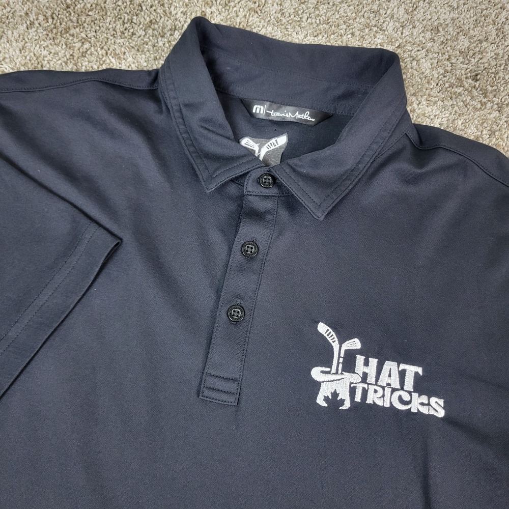 Travis Mathew Hat Tricks Mens XL Solid Black Performance Stretch Golf Polo SS